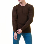 Titus Quilted-Sleeve Pullover Sweater // Brown (L)