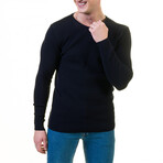0229 Tailor Fit Neck Button Sweater // Black (S)