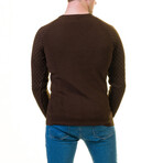Titus Quilted-Sleeve Pullover Sweater // Brown (S)