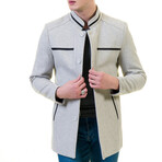 Slim Fit High-Collar Black-Stripe Coat // Light Gray (3XL)
