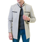 Slim Fit High-Collar Black-Stripe Coat // Light Gray (M)