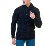 Max High-Neck Crossover Knit Sweater // Rich Navy Blue (M)