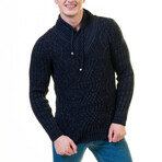 Max High-Neck Crossover Knit Sweater // Rich Navy Blue (L)