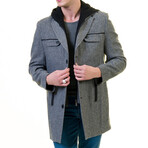 Regular Fit Hooded Coat // Black Melange (M)