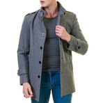Slim Fit High-Collar Button-Detail Coat // Gray (3XL)
