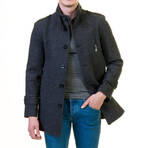 Slim Fit High-Collar Button-Detail Coat // Black Melange (M)