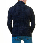 Max High-Neck Crossover Knit Sweater // Rich Navy Blue (M)