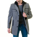 Regular Fit Hooded Coat // Black Melange (M)