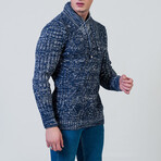Philip High-Neck Crossover Knit Sweater // Denim Blue (XL)