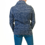 Philip High-Neck Crossover Knit Sweater // Denim Blue (S)