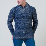 Philip High-Neck Crossover Knit Sweater // Denim Blue (M)