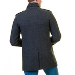 Slim Fit High-Collar Button-Detail Coat // Black Melange (3XL)