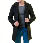Regular Fit Hooded Coat // Black (4XL)