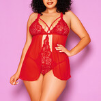 Glitter // Lana Strappy Lace + Mesh Babydoll // Red (Large)