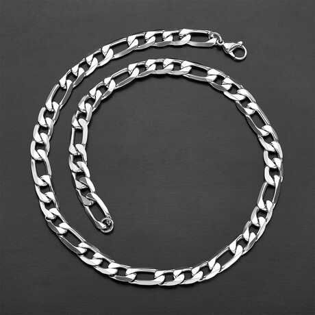 Polished + Beveled Stainless Steel Figaro Chain Necklace // Silver // 24"