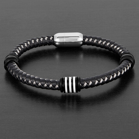Accented Leather Bracelet // Black + Silver
