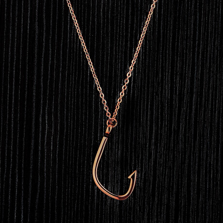 Polished Stainless Steel Hook Pendant Necklace // Rose Gold