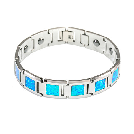 Tungsten Carbide + Blue Opal Inlay Bracelet // 13mm
