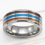 Beveled Edge Hawaiian Koa + Opal Tri-Inlay Ring // 8mm (6.5)