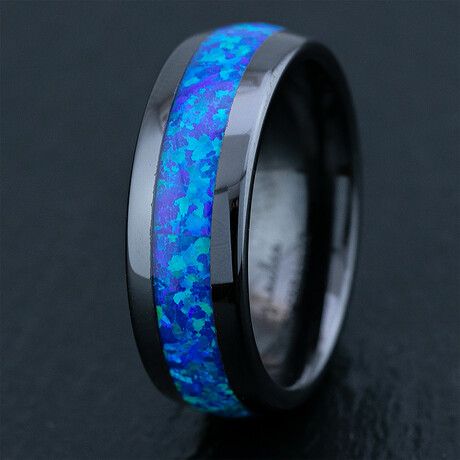 Hi-Tech Ceramic Ring + Blue Opal Inlay // 8mm (6)