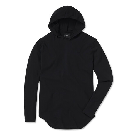 Elongated Long Sleeve + Hood // Black (Small)