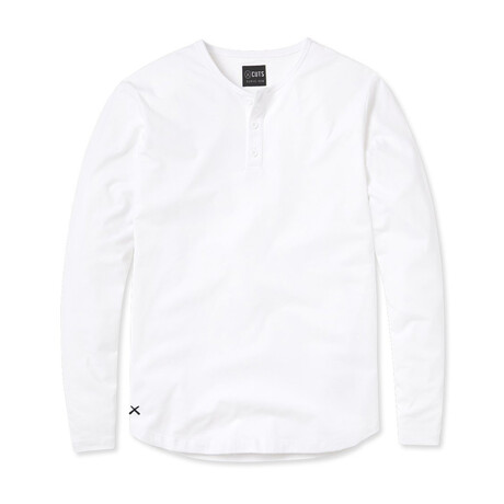 Long Sleeve Henley + Curve Hem // White (X-Large)