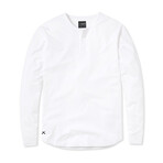 Long Sleeve Henley + Curve Hem // White (X-Large)