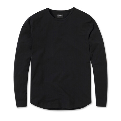 Long Sleeve Crew + Curve Hem // Black (X-Large)