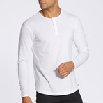 Long Sleeve Henley + Curve Hem // White (X-Large)
