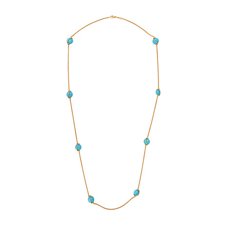 Baie Des Anges 18K Yellow Gold Turquoise + Diamond Necklace // 35" // New