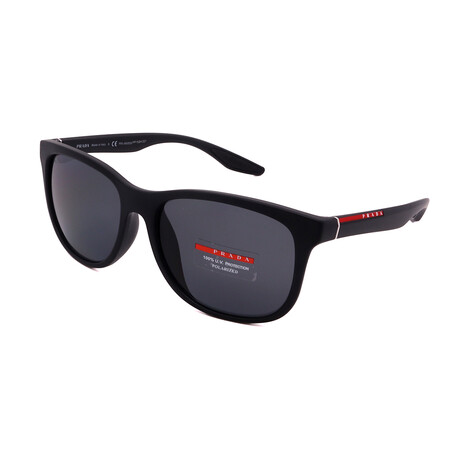 Unisex PS03OSF-DG05Z1 Square Polarized Sunglasses // Black Rubber + Gray