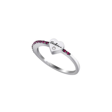 18K White Gold Diamond + Ruby Ring // Ring Size: 7 // New