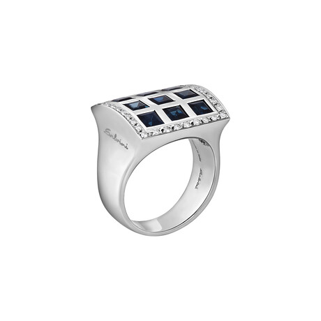 18K White Gold Diamond + Sapphire Ring // Ring Size: 7 // New