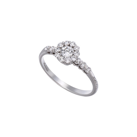 18K White Gold Diamond Halo Ring // Ring Size: 6.75 // New