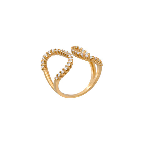18K Yellow Gold Diamond Cuff Ring // Ring Size: 6.5 // New