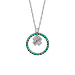 18K White Gold Diamond + Emerald Necklace // 17" // New