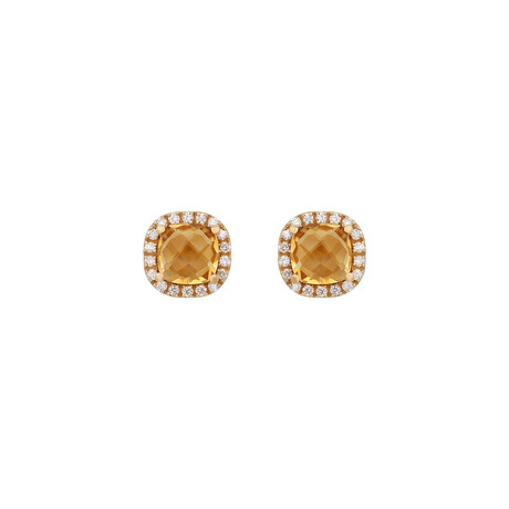 18K Yellow Gold Diamond Stud Earrings // New