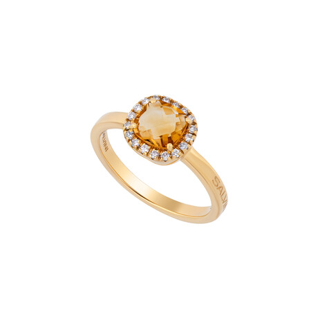 18K Yellow Gold Citrine + Diamond Ring // Ring Size: 6.5 // New