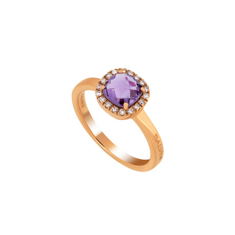 18K Rose Gold Amethyst + Diamond Ring // Ring Size: 6.25 // New
