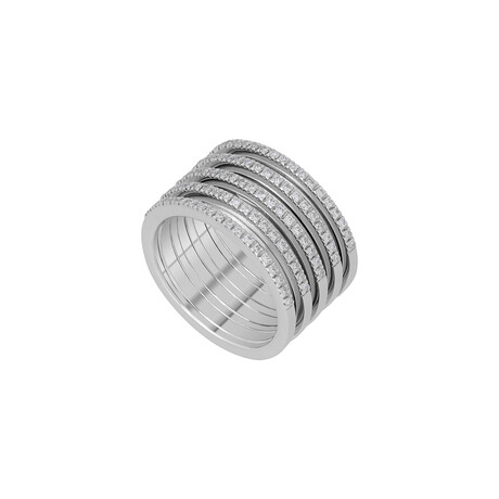 18K White Gold Stacked Diamond Ring // Ring Size: 7.5 // New