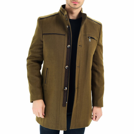 Mock Neck Button Up Over Coat // Green (XXL)