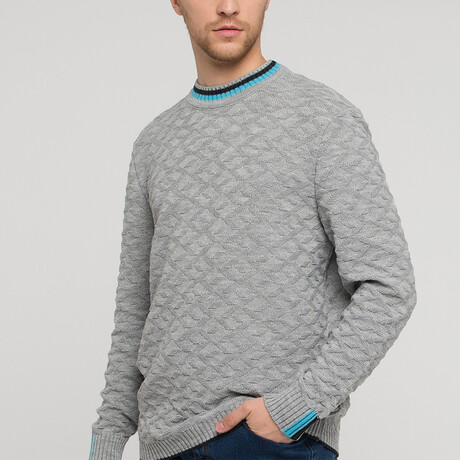 Theo Sweater // Light Gray + Turquoise (XS)