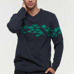 Norman Sweater // Dark Denim + Green (XL)