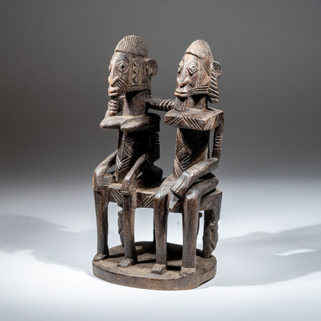 Genuine Dogon Wooden Statue // Seated Couple v.6