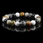Onyx + Labradorite + Picasso Jasper + Natural Stone Beaded Stretch Bracelet // 10mm (Hematite)