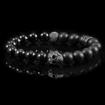 Stainless Steel Skull + Matte Onyx Stone + Natural Stone Stretch Bracelet // 10mm (Lava)