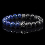 Stainless Steel Skull + Matte Onyx + Lapis Lazuli Stone Stretch Bracelet // 10mm