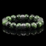 Unakite Stone Stretch Bracelet + Stainless Steel Tribal Accent Beads // 12mm