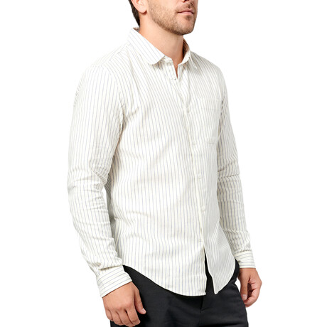 Woven Cotton Shirt  // White + Blue Stripes (Small)