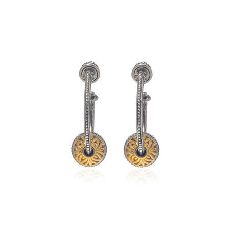 Konstantino // Sterling Silver + 18k Yellow Gold Etched Hoop Earrings // Store Display